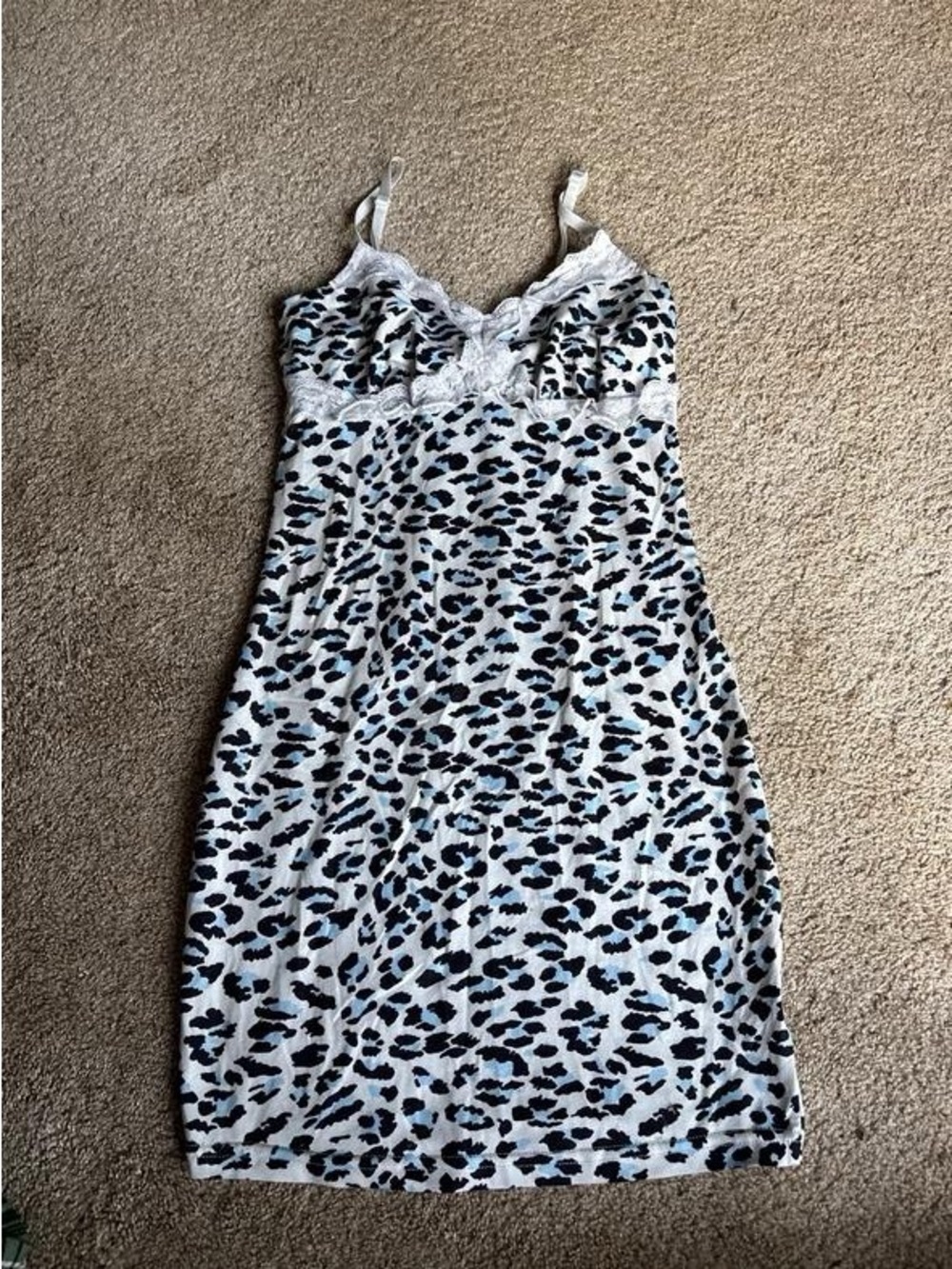 Leopard-Print Lace-Trim Chemise Slip in White and Black